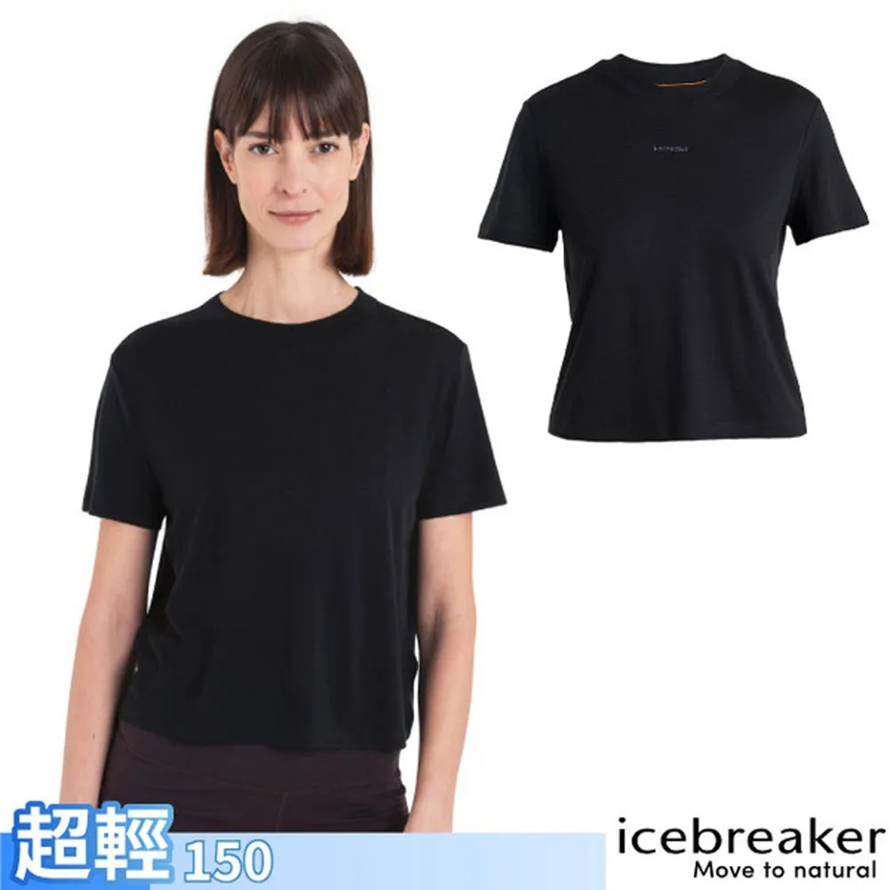 【Icebreaker】女 美麗諾羊毛 Tech Lite III 圓領短袖上衣(短版)-(素色)-150.T恤.運動休閒衫/ IB0A56Y2-001 黑✿30E010